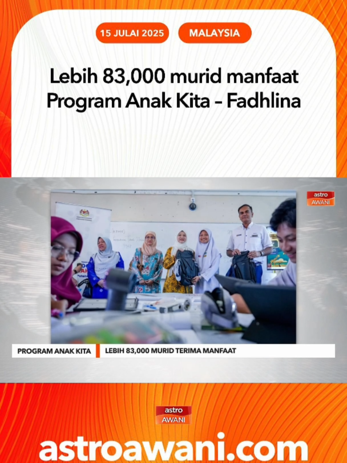 Isu keciciran pelajar dijangka dapat dimanfaatkan menerusi Program Anak Kita yang memberi mafaat kepada 83,000 pelajar. #AWANInews