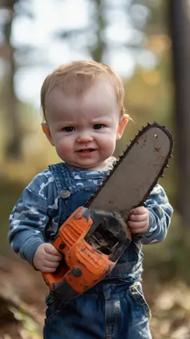 My husband bought our son the cutest little chainsaw 😂 #chainsaw #nevertooyoung #babychain
