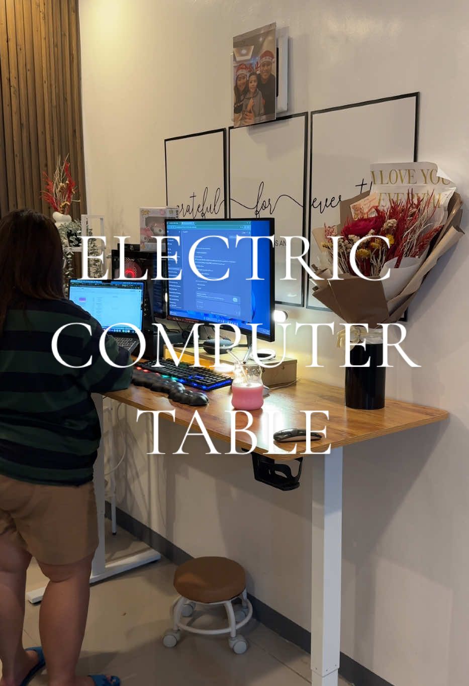 Electric Computer Table. Adjustable lifting table. Perfect for different heights. Perfect for work from home and Freelancer/ VA. #electrictabledesk #electrictriccomputertable #adjustabletable #workfromhome #Vamusthave #virtualassistant