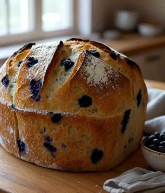 Here's a recipe for blueberry sourdough bread, combining the tangy flavor of sourdough with sweet blueberries. This recipe yields one loaf and takes about 4-6 hours (plus overnight starter prep), depending on your starter's activity and ambient temperature. Ingredients For the Dough: 3 1/4 cups (390g) bread flour 1/2 cup (100g) active sourdough starter (100% hydration, fed 6-12 hours prior) 1 1/4 cups (300g) lukewarm water (about 80°F/27°C) 1 tbsp (12g) granulated sugar 1 tsp (6g) salt 1 tbsp (15g) unsalted butter, softened (optional, for softer crumb) For the Blueberry Filling: 1 cup (150g) fresh blueberries (or frozen, thawed, and drained) 1 tbsp (12g) sugar 1 tsp cornstarch 1 tsp lemon juice or zest (optional, for brightness) Instructions Prepare Starter: Ensure your sourdough starter is active and bubbly (fed 6-12 hours before). If not, feed it 1:1:1 (starter:flour:water) and let it peak. Mix Dough: In a large bowl, combine flour, water, and starter. Mix until no dry flour remains. Cover and let rest (autolyse) for 30 minutes. Add sugar, salt, and butter (if using), and knead gently until incorporated, about 2-3 minutes. Bulk Fermentation: Cover dough and let rise at room temperature (70-75°F/21-24°C) for 4-6 hours. Perform 3-4 stretch-and-folds every 30 minutes in the first 2 hours: grab one side of the dough, stretch it upward, and fold it over the center. Rotate the bowl 90° and repeat for all four sides. Prepare Blueberries: Toss blueberries with sugar, cornstarch, and lemon juice/zest (if using). Set aside. If using frozen berries, ensure they’re well-drained to avoid excess moisture. Incorporate Blueberries: After bulk fermentation, gently flatten dough on a lightly floured surface into a 10x14-inch rectangle. Spread blueberries evenly over the dough, leaving a 1-inch border. Fold the dough over the berries in thirds (like a letter), then roll gently to seal. Be careful not to burst the berries. Shape and Second Rise: Shape the dough into a boule or batard (round or oval loaf). Place seam-side up in a floured proofing basket or bowl lined with a cloth. Cover and let rise for 1-2 hours at room temperature or refrigerate for 8-12 hours for a cold proof (enhances flavor). Preheat Oven: Preheat oven to 450°F (230°C) with a Dutch oven or baking stone inside for 45 minutes. If using a Dutch oven, include the lid. Bake: Turn dough onto parchment paper (seam-side down). Score the top with a sharp knife or lame. Place in the Dutch oven or on the baking stone. If using a Dutch oven, cover and bake for 20 minutes, then uncover and bake 15-20 minutes more until golden brown and internal temperature reaches 200°F (93°C). For a baking stone, add steam by placing a pan of hot water in the oven during the first 15 minutes. Cool: Transfer to a wire rack and cool completely (about 1-2 hours) before slicing to preserve texture. Tips Starter Strength: A strong, active starter is key for good rise. If your starter is sluggish, consider a longer bulk fermentation or refresh it before use. Blueberry Handling: Fresh blueberries maintain better structure; frozen berries may release more juice, so pat them dry. Avoid overmixing to prevent purple dough. Storage: Store in an airtight container for up to 3 days at room temperature or freeze for up to 3 months. Reheat slices in a toaster for best texture. Variations: Add 1 tsp cinnamon to the blueberry mix for a warm flavor or sprinkle coarse sugar on top before baking for a crunchy crust. This bread balances tangy sourdough with sweet-tart blueberries.  #blueberrybread #sourdough #bread #creatorsearchinsights #southerncooking 