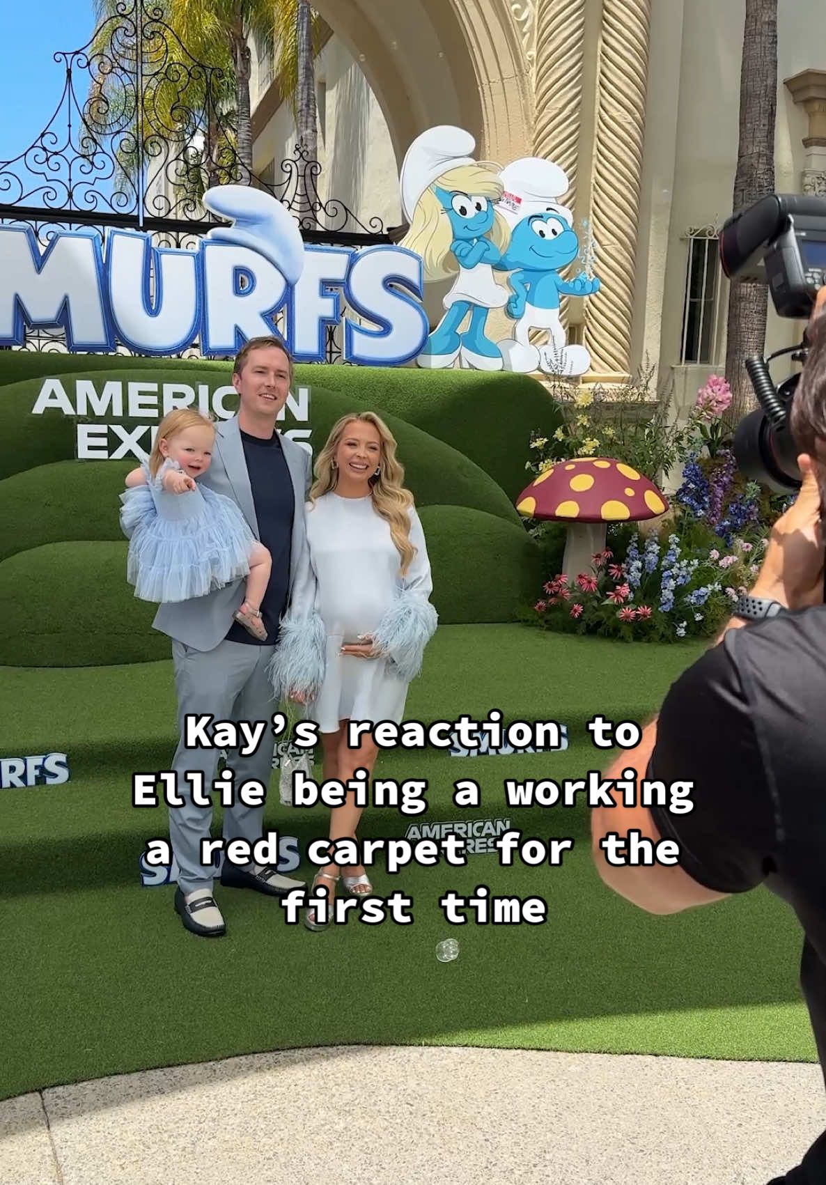 Ellie was such a brave baby on the red (blue) carpet! 🥹🩵 backstory ::: Kay and I were sent by Paramount to the Smurfs premiere, and it was Ellie’s first time walking the red carpet! We picked her out a pretty blue dress to match the Smurfs and let her sleep right up until it was time for us to walk it! 😂 She was so confused when she woke up, because when she fell asleep we were in the car, and when she woke up, we were in a Smurf village! 🤣 When she got up, we put her cute purse on and shortly after it was time to walk the carpet! Ellie happily strolled down and did amazing having her pictures taken! 🥹 She looked so pretty and it was so fun to see her get to walk a carpet for the first time! 🥹 Afterwards, we had some snacks and Ellie had a little dance party in the lobby before the movie! When the movie started, it was so cute, and Ellie was clapping along with all of the songs! 😂🩵 I can’t wait for her next red carpet! Because it’s so cute seeing her be a little star! ⭐️ #kayandtayofficial #couples #relationships #pregnant #postpartum