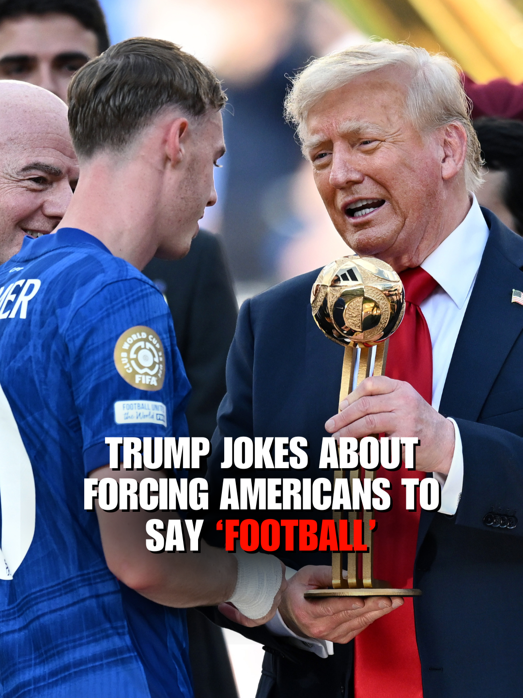 RED CARD: @realdonaldtrump attends @fifaclubworldcup final, joking he’ll sign an executive order forcing Americans to call it “football” like the rest of the world.