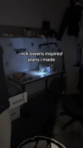 inspired by rick owens distressed flares  made by me, took 4 hours to distress alone  #fashion #fyp #swag #rickowens #flaredjeans #inspo 