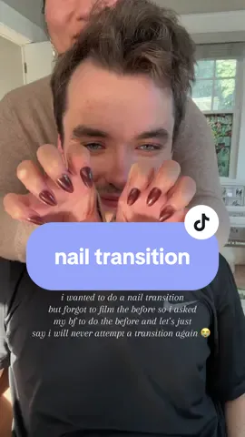 honestly I’m surprised he even agreed to this 😭 #nailtok #imtalmboutinnit #transition   #coupletok #nailtransition @Heyhae Gel Nail Strips  