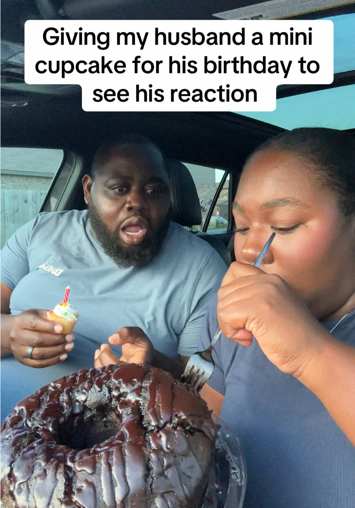 He said he wanted a cupcake for his birthday 🤣 #fyp #reaction #couplegoals #birthday #husbandwife #cake