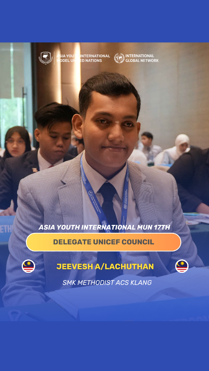 Diplomacy met dedication as a representative from SMK Methodist ACS Klang took the floor at the UNICEF Council. His thoughtful engagement and balanced perspectives reflected a delegate ready to listen, learn, and lead — embodying the very heart of youth diplomacy. 🕊️📚 What’s one global issue you believe today’s students should care more about? Share your thoughts in the comments — your voice matters. 🌐 Catch the next wave of changemakers at AYIMUN 18th in Kuala Lumpur (29 August – 1 September 2025) and AWMUN XI in Seoul (24–28 July 2025). 🌏 #AYIMUN #AYIMUN17th #AYIMUN18th #MUN #ConnectingDreams #fyp #ExplorePage