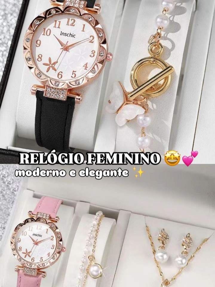 🦋 Conjunto Encanto Rosa – Porque Você Merece Brilhar em Cada Detalhe Esse kit é simplesmente um sonho em forma de acessório! O relógio com pulseira rosa e mostrador delicado traz aquele toque romântico e moderno que combina com tudo. #relogios #mo#moda #achadinhos #viral #fyp #shoppe #elegancia #swag #look #makeup
