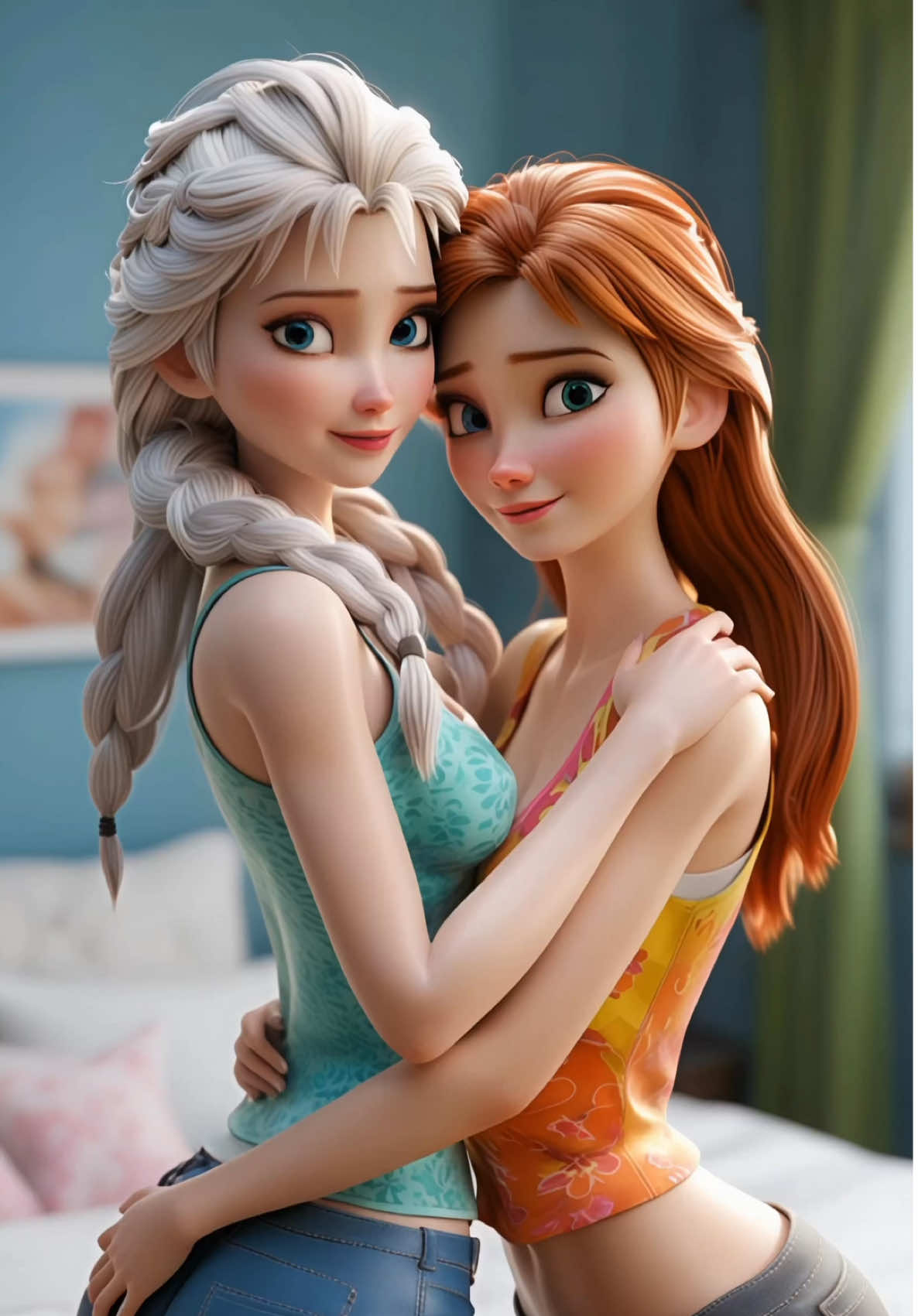 Elsa and Anna Training session in the bedroom #elsa #anna #frozen #fyp #aicharacter 