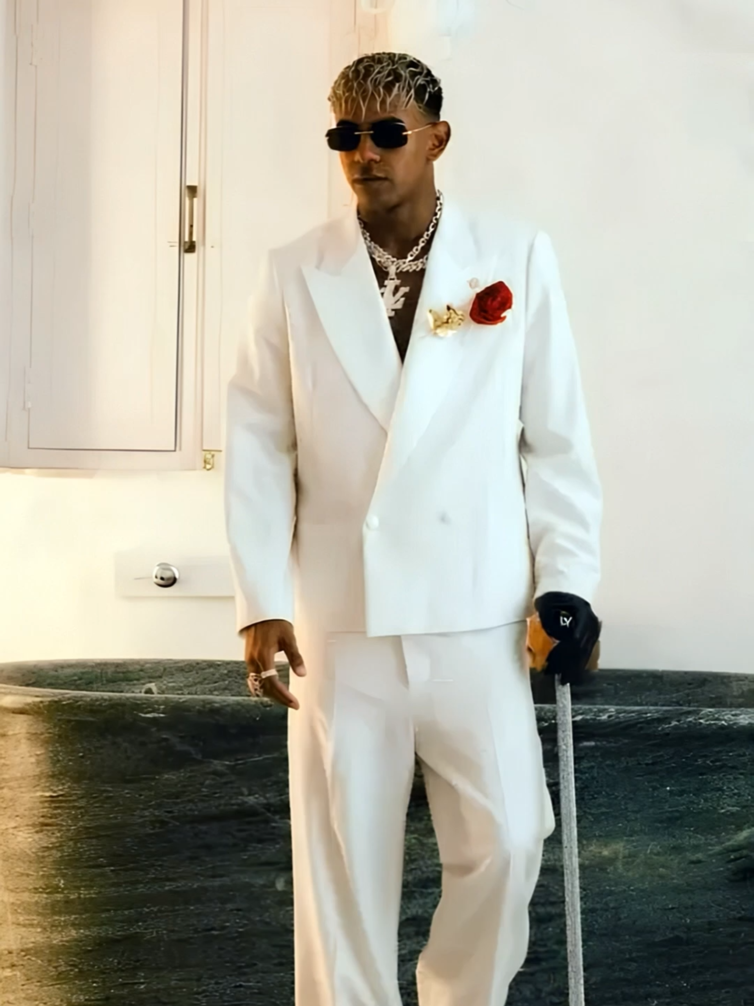 Lamine Yamal wore a crisp white suit and flashy jewellery to his 18th birthday #lamineyamal #birthday