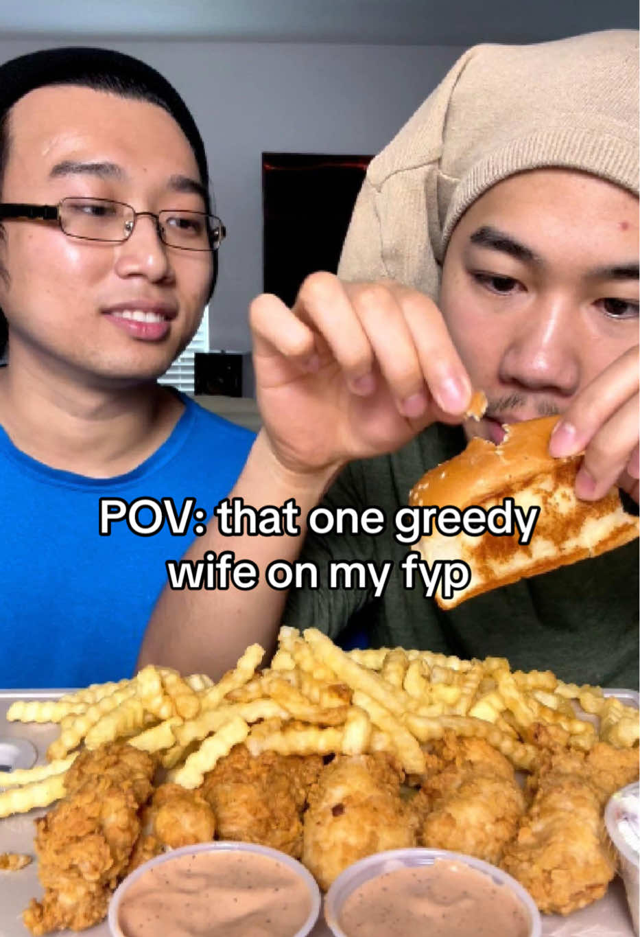 FOLLOW if he should get a bigger piece 😂 #fyp #funny #parody #mukbang #asmr #songbyrdandhusband #songbyrd #songbyrdasmr #songbyrdandchuck songbyrd being greedy with her food, the greedy wife