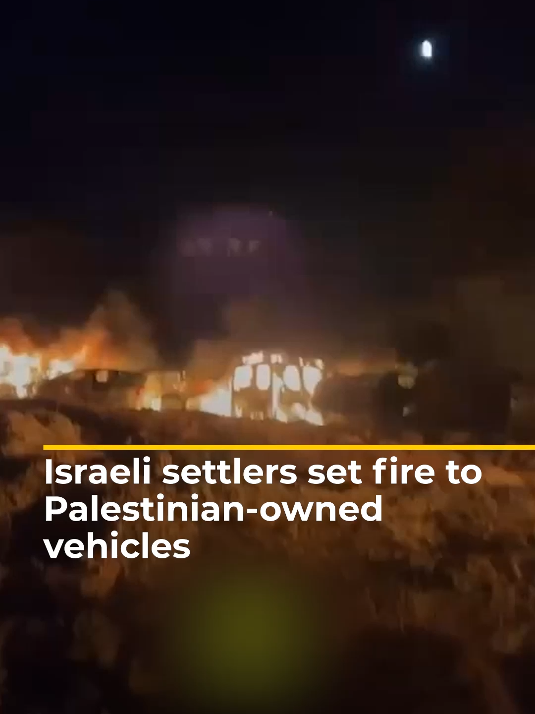 Videos show dozens of Palestinian-owned vehicles engulfed in flames after Israeli settlers set them on fire at a salvage yard in the village of Burqa, near Ramallah in the occupied West Bank. #news