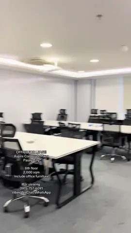 OFFICE FOR LEASE ‼️ Location : ASPIRE CORPORATE PLAZA PASAY CITY 8TH FLOOR  2,000sqm Include office furniture  📞 Contact: Darlene 0915-7576-6091  联系方式：Darlene 0915-7576-6091 Telegram/Viber/WhatsApp/WeChat: 0915-7576-6091 电报/Viber/WhatsApp/微信: 0915-7576-6091 📧 Email: darlenesaludo06@gmail.com  邮箱：darlenesaludo06@gmail.com 🔑 schedule a tour today!  立即预约参观！
