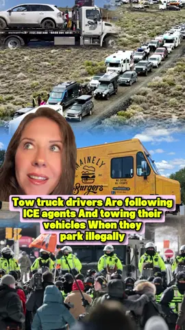 Tow Truck Drivers in LA following ICE convoys and towing their unmarked vehicles when they park illegally💙💙 #LA #ICE #towtruckdrivers #following 