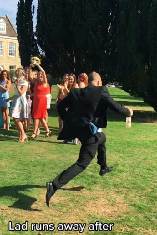 Boyfriend's reaction when bridesmaid grabs bouquet 🥰 #wedding #bride #bouquettoss #fypシ #fypシ゚ #fyp