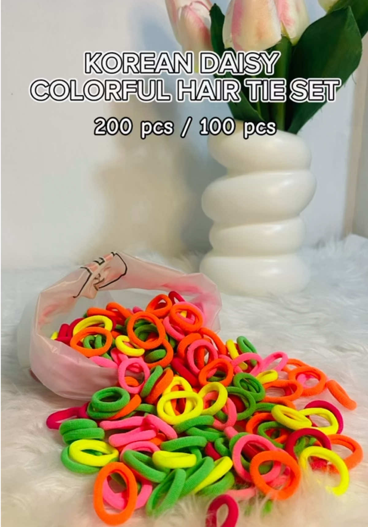 200pcs/100pcs Korean Daisy Colorful Hair Tie Set #hairtie #ponytail #forkids #fyp #fyppppppppppppppppppppppp 