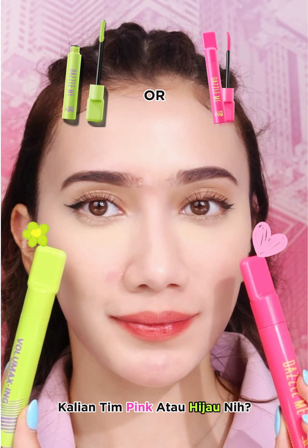 Kalo dazzlina sih gabisa milihnya yaa 🥲🥲 kalo kalian tim pink atau hijau niihh? Coba komeen~ 🫵🏻😋 #DazzleMeIndonesia #DazzleMeBeauty #DazzleMeMakeup 