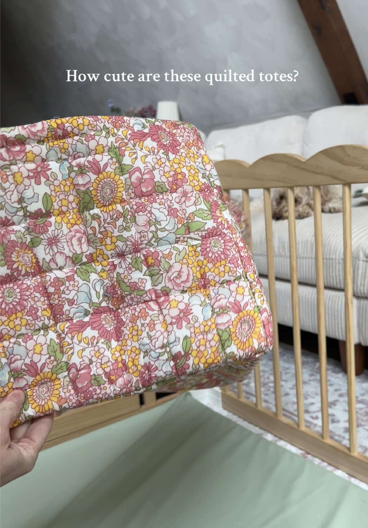 The cutest totes/storage baskets!  Perfect for storing baby toys to decrease clutter. & you can quickly grab it any take it anywhere!  #tote #storage #storagebasket #floral #toystorage 