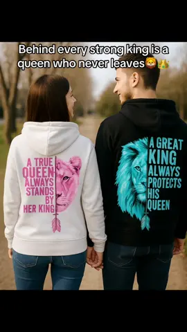 👸In front of every strong queen is a king who shields her. 💕Tag your ride or die #CoupleHoodies #kingqueen #MatchingOutfits #CoupleGoals #CoupleHoodie #couple #matching #viral #CoupleStyle 