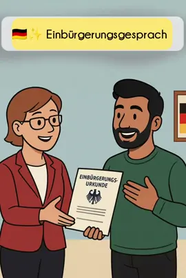 „ Beim Amt 🇩🇪 | Einbürgerungsgespräch“ 🎓 Alltagsdeutsch lernen mit echten Situationen! Heute zeige ich dir, wie ein Gespräch bei der Einbürgerungsbehörde abläuft: ➡️ Fragen zur Integration ➡️ Über die Einbürgerungsurkunde sprechen ➡️ Wichtige Wörter & Sätze fürs Amt Hast du sowas schon erlebt? Schreib’s mir in die Kommentare! 🗨️👇 #Deutschlernen #LearnGerman #DeutschFürAnfänger #Alltagsdeutsch #DeutschDialog #Einbürgerung #urkunde 