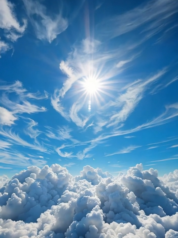 Bright sun over fluffy clouds. #clouds #sky #fyp 