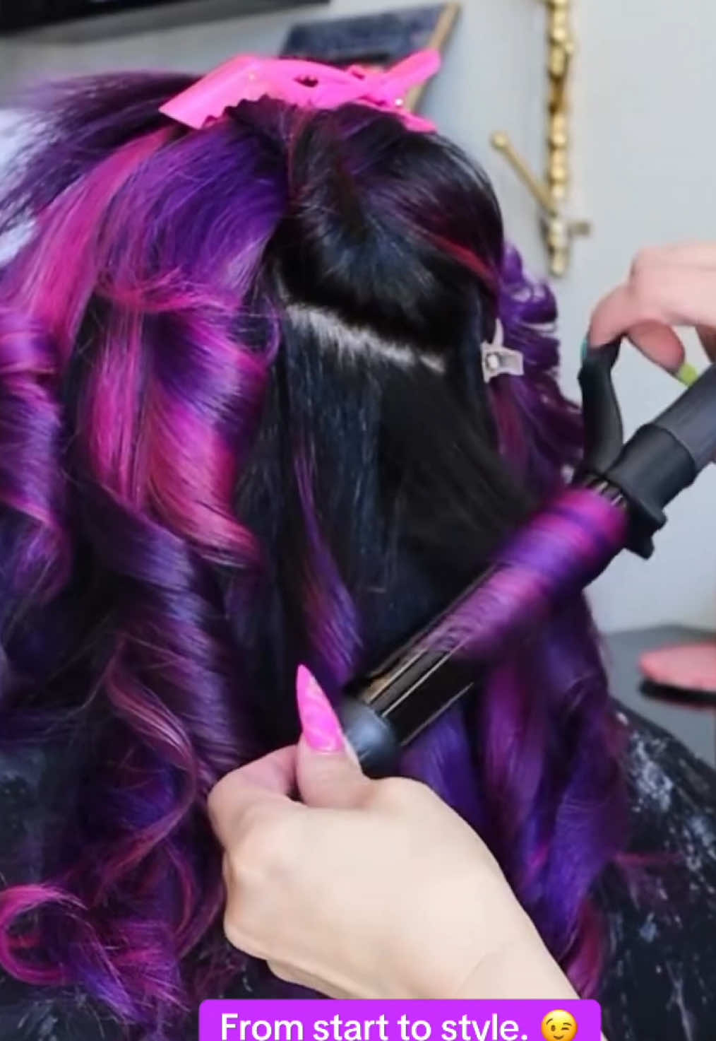Pink and purple hair? It’s giving *mane* character summer. 💕💜 #OliviaGarden Ambassador @Colorful Hair By Joelie snapped with this dreamy look using: ✂️ #OGBarber Shears for that sharp cut 💨 #SuperHPDryer for major volume + quick dry 💁‍♀️ 1