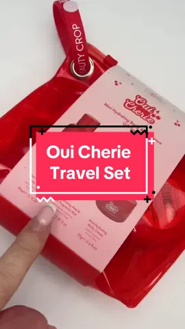 The Oui Cherie travel bundle from The Beauty Crop is the perfect travel set for the Summer in a gorgeous Cherry Scent 🔥🔥🔥 #ouicherie #thebeautycrop #travelset #minibundle #beauty #skincare #myskinandme #tiktokmademebuyit #dealdrops #summerholidayinspo 