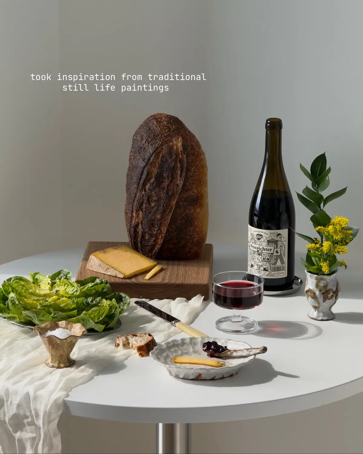 my modern take on an 1870 still life painting  #foodstyling #propstyling #stilllife #sourdough #cheese 