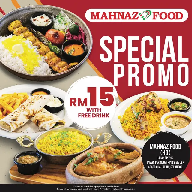 Yes, betul tu! 😱 Makan sedap + minuman PERCUMA 🥤 hanya di MAHNAZ FOOD HQ! 🫶 Menu special Timur Tengah: 🍗 Chicken Mandi 🌯 Chicken wrap + fries 🍛 Nasi Beriyani 🥗 Set kebab & banyak lagi! 📍 Shah Alam, Taman Perindustrian Sime UEP 📆 Promo ni sementara stok masih ada! Jom lunch dengan rasa premium, harga mesra poket 🤑 Tag geng lunch & terus datang okay! #promo #mahnazfood #Foodie 