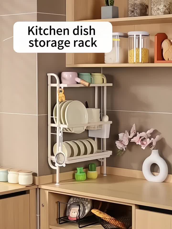 3 Layer White Dish Drying Rack For Narrow Space Steel Kitchen Organizer Next to Sink Wall-mounted Plate Organizer With Holder#DishDryingRack#Steel#KitchenOrganizer#PlateOrganizer 