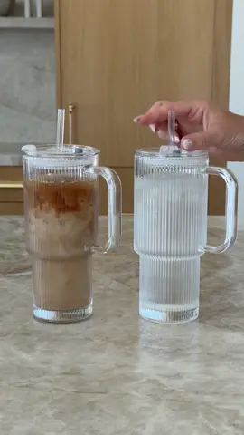 All items are LINKED in my profile and in the comments below! 🔗 Amazon fluted glass tumblers! ✨ 26oz Ribbed Glass Tumbler with Handle & Lid – 4-Pack Large Iced Coffee Cups with Straws, Modern Glass Mug for Cold & Hot Beverages, Aesthetic Travel Cup for Smoothies, Tea