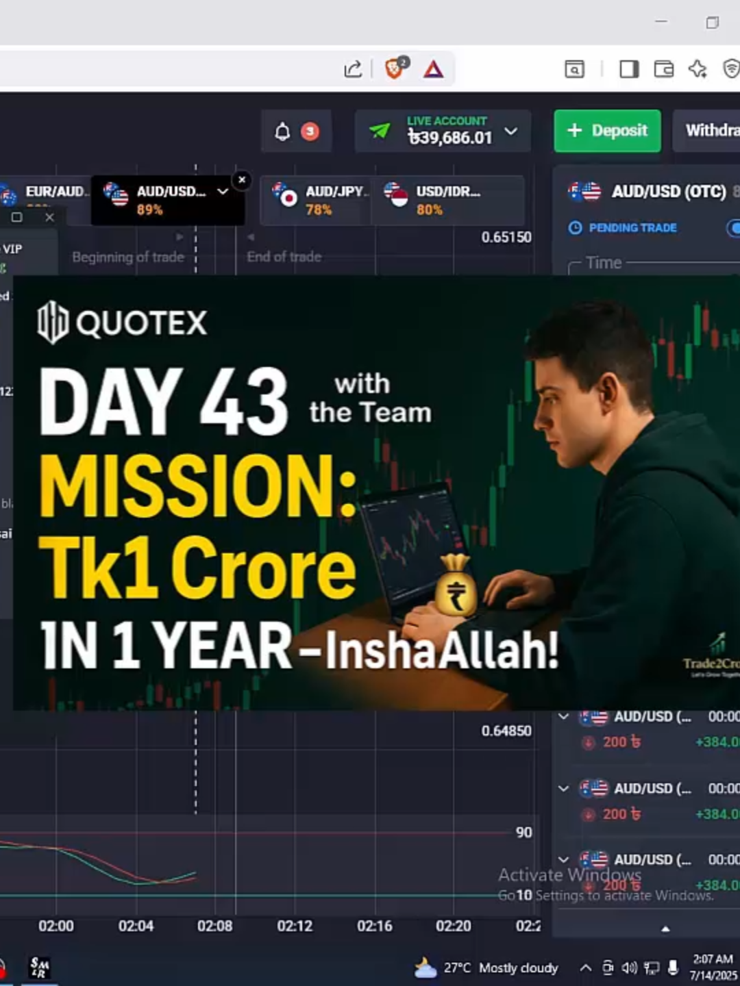 🚀 Day 43 with the Team – Mission: Tk1 Crore in 1 Year, InshaAllah! Live Trading.