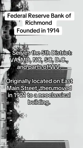 Richmond home to one of the 12 Federal Reserve Banks  👀💰 From 1914 to skyscrapers to shaping U.S. interest rates this city makes money move. 🏦 #RichmondFed #MoneyHistory #FederalReserve #FinanceTok #VirginiaFacts 