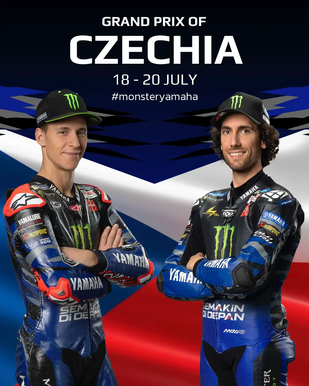 From past legends to today’s MotoGP warriors – Brno has them push to the limit ✊💯 Check (or should we say “Czech”? 😆) out this weekend’s MotoGP schedule 🔜 #MonsterYamaha | #YamahaMotoGP | #YamahaFactoryRacing | #MotoGP | #GermanGP | #CzechGP