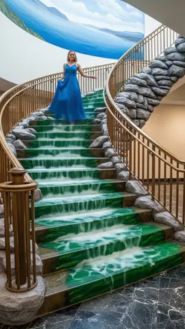 This epoxy waterfall staircase is giving “Poseidon lives here” vibes 😂🌊🏛