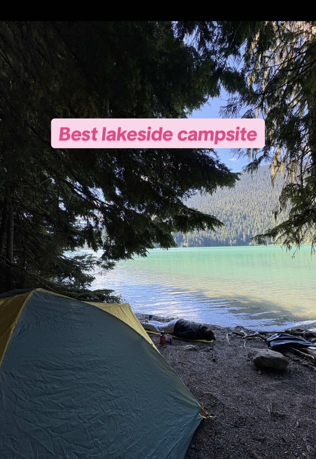 Cheakamus lake is the perfect beginner backcountry camping experience! Just a 4km hike the the parking lot will give you the most incredible lake side camp sites!! #cheakamuslake #backcountrycamping #camping #britishcolumbia #explorebc #whistler #canada 