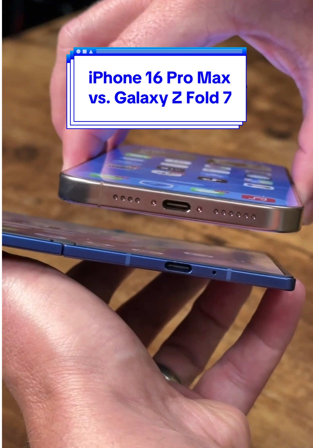 That thickness difference is wild 👀 side-by-side design comparison of the Galaxy Z Fold 7 vs. iPhone 16 Pro Max to give you a closer look at how different two phones can be. Does this change your mind about foldables 🤔 #galaxyzfold7 #zfold7 #iphone16promax #iphone16 #iphonevsandroid #iphonevssamsung #foldablephone #Tech #comparsion #sidebyside #sasmungphone #iphone #apple #techdesign #techtok #tomsguide 
