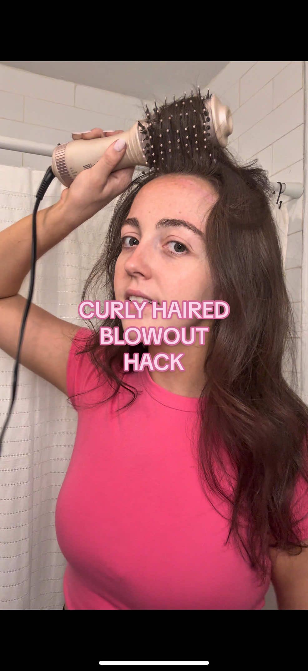 Easiest 1 minute blowout hack that I never skip to make my blowouts look straighter, bouncier, and more voluminous (and avoid menty breakdowns from the curls at the front ha.) Also this wand is travel sized and only $60 it’s such a good starter blowout tool! (Linked it in my shopmy) #blowouthack #curlyhairblowout #curlyhairtips #blowouttips #curlyhairroutine 