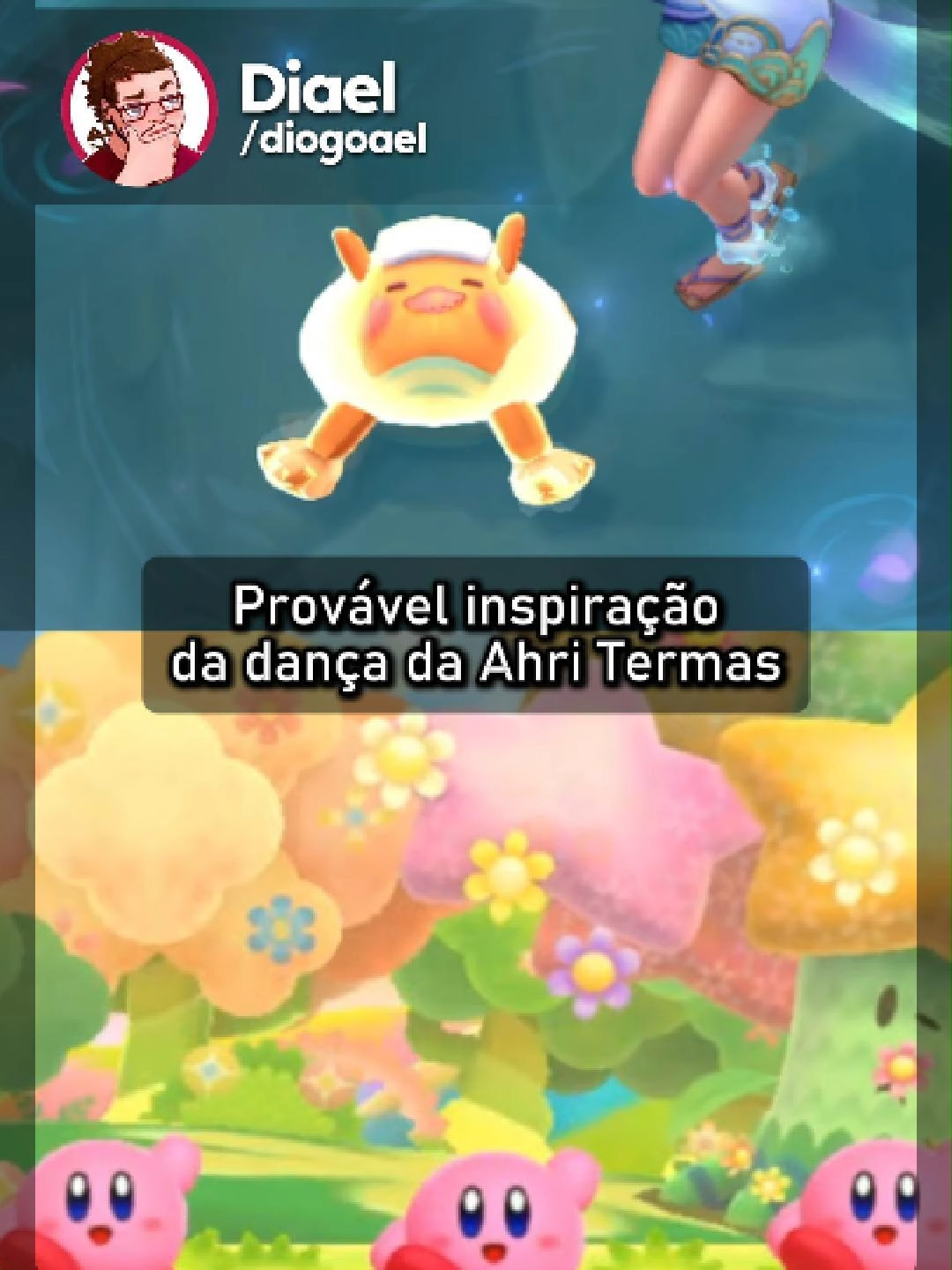 Será que foi inspirada? Minha namorada é fissurada nas coisas da Nintendo e disse que a dancinha  do Ctrl+3 da Ahri Termas do Florescer Espiritual é inspirada na dança  clássica que o Kirby faz em seus jogos. #leagueoflegends