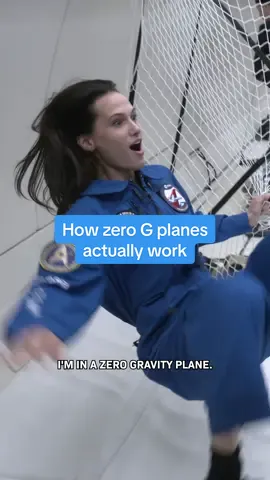 I’m inside a zero gravity plane! It looks like I’m floating but I’m actually freefalling - this plane is hurtling towards the ground in a 42 degree nosedive! The whole flight is split up into 3 phases: First the plane pitches up to 50 degrees, speeding up steeply for 20 seconds along this path. During this part you feel squished to the floor, “hypergravity”. Until finally, when you reach the right spot, the plane dramatically slows down and basically throws you along the perfect path…  And as you’re falling along this arc, up and down, the plane is carefully keeping itself perfectly around you. This is where you feel weightless. And then it needs to catch you! If you want to see what happens inside, follow along… #gravity #Science #Tech #zerogravity #zerog