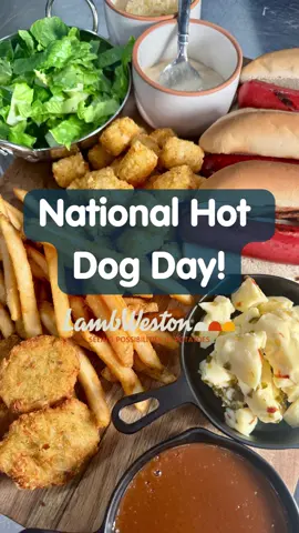 POV: You said ‘just one hot dog’ for #nationalhotdogday but your heart said ‘build a tower’ 🌭 Fries? Check. Caesar salad? Check. Tots? Double check. #HotDogDay #FoodTowerChallenge #SnackStack