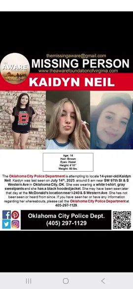 14 YEAR OLD KAIDYN NEIL IS MISSING FROM OKLAHOMA CITY OKLAHOMA!!!  HELP BRING HER HOME SAFE!!! #kaidynneil #missing #amberalert #endangered #urgent #kidnapping #abduction #bringthemhome #truecrime #trending #viral #breakingnews #theawarefoundation #arcticfoxtruecrime #pov #fyp #okc #oklahomacity #oklahoma 