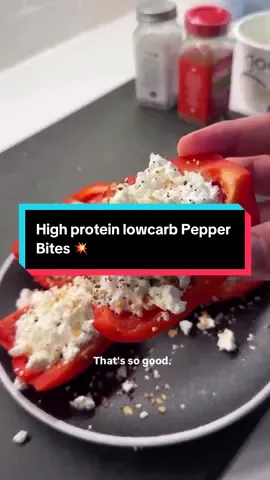 High protein lowcarb Pepper Bites 💥 Made by @shredhappens Here is how to make it: 1 Slice a bell pepper quarters . I used red bell, but if you ever see Nardello peppers, grab them. I love them for this and wish I had them locally. 2 Spoon in cottage cheese. I pile it on high 3 Crumble up some feta over the top. 4Sprinkle with Everything But the Bagel seasoning and Chile Lime or Everything But the Elote seasoning for extra flavor. I love the chile lime seasoning combo here for a little citrusy kick. 5 Dive in, and enjoy! - Want more easy & delicious Keto meals like this? Comment “COOKBOOK” below 👇🏼 and go to the link in my bio to get my Keto Low Carb Guide cookbook! Inside, you’ll find 1001+ Delicious Keto Recipes and A 365 Day Keto Meal Plan to Lose Weight, Increase Energy, and Have Fun Doing It🧑‍🍳 - #ketocarnivore #ketorecipes #ketodiet #ketoforbeginners #ketolunch #ketodinner #ketobreakfast
