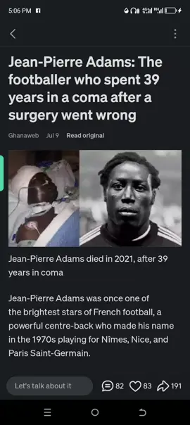 Jean pierre Adam, a footballer that spent 39 years in coma after a surgery that went wrong.#creatorsearchinsights #What 