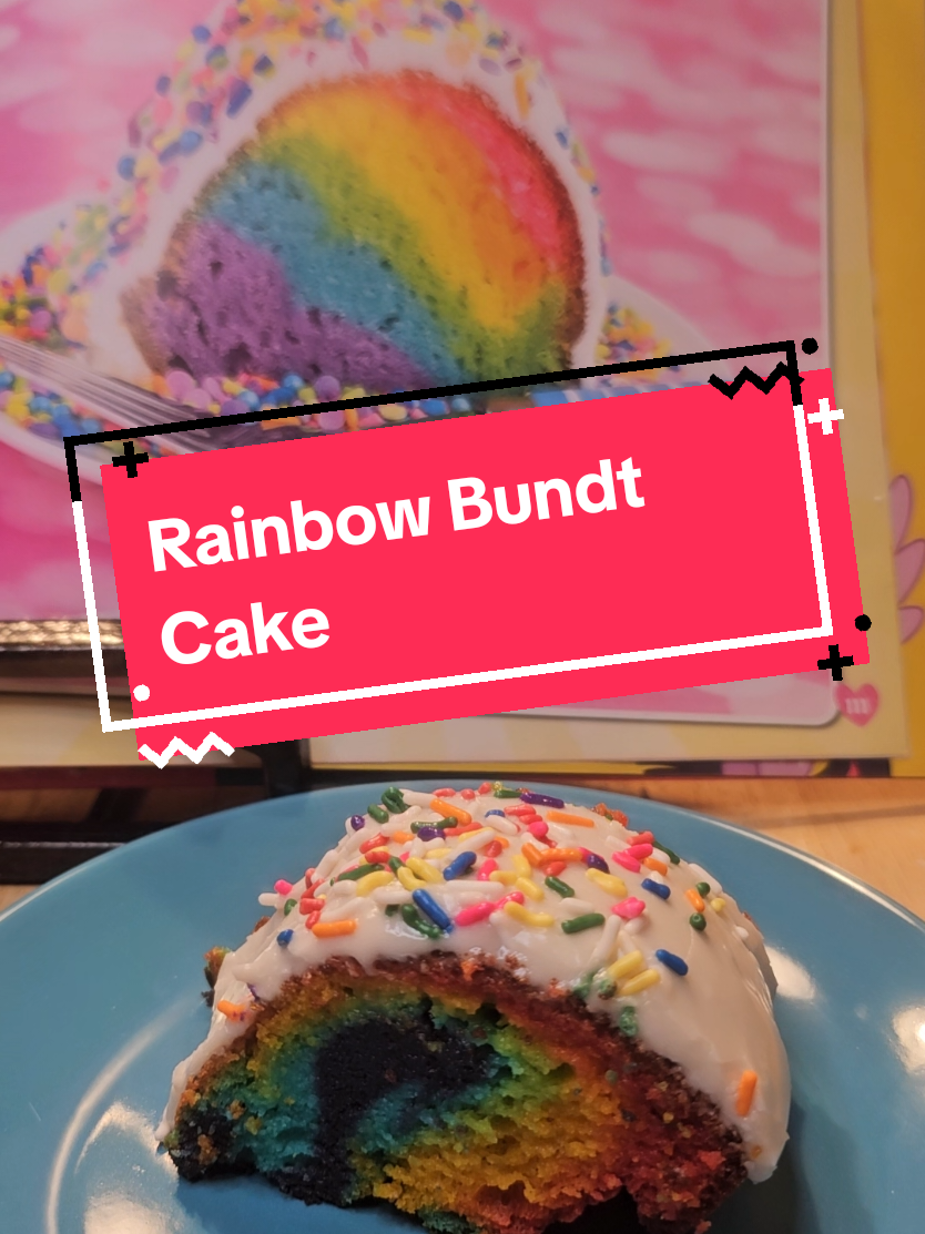 Couldn’t resist making the Rainbow Bundt Cake from the My Little Pony cookbook! It’s the cover star for a reason! This was another fun recipe. 😊 #rainbowdash #mylittlepony #mlp #baking #rainbowcake