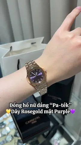 Đồng hồ nữ dáng vuông “Pa-ték” cùng bản dây 💛Rosegold mặt dial Purple💜 #donghocarnival #carnival #donghonu #donghonam #donghodoi #donghocap #donghocouple #donghonhacoco #carnival8160 #carnival8160l #carnival8160g 
