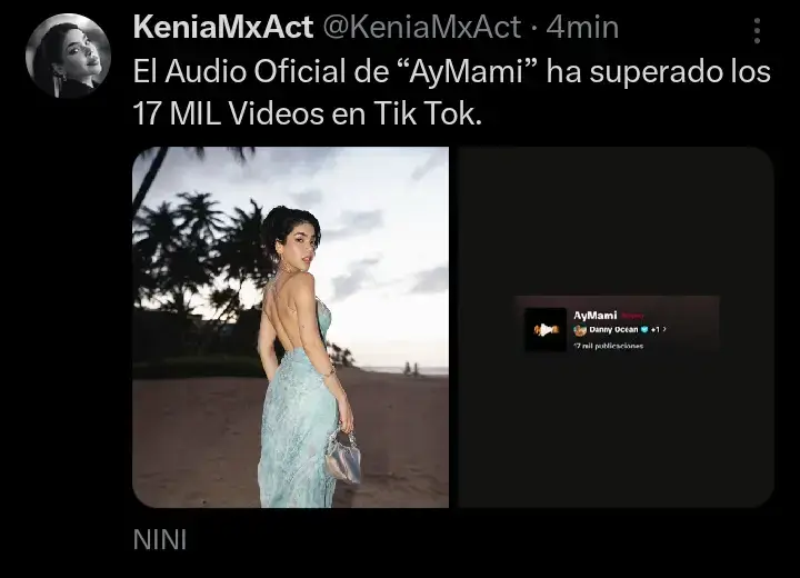 El Audio Oficial de “AyMami” ha superado los 17 MIL Videos en Tik Tok.