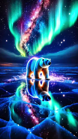 🌌🐻‍❄️Born of ice. Crowned by stars. This cosmic polar bear stands on frozen land. A sentinel of the north under a sky ablaze with magic.🐻‍❄️🌌 #livewallpaper #4klivewallpaper #bear #polar #fantasyart 