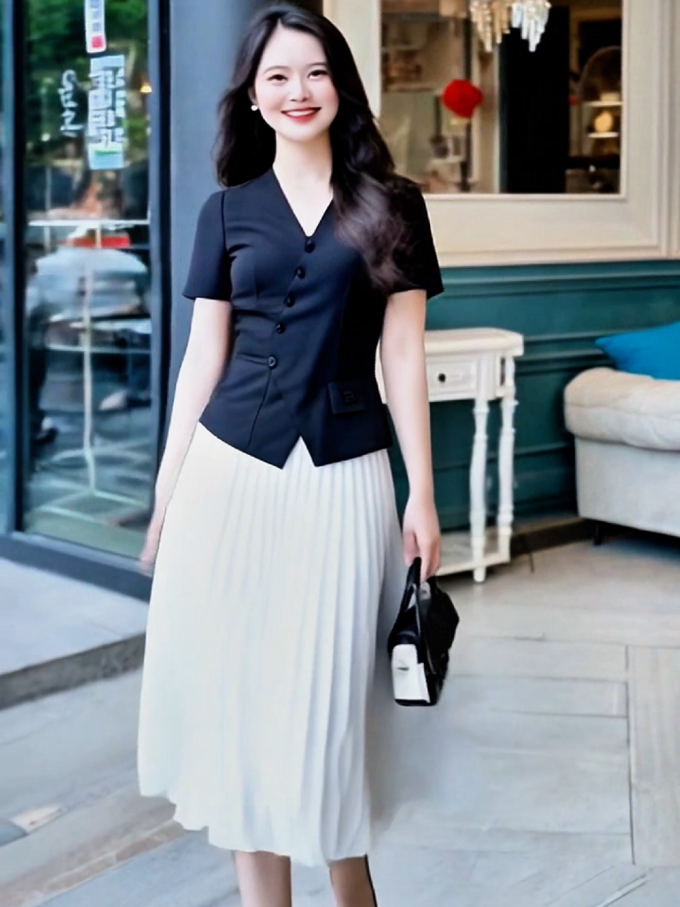 Áo nữ công sở thiết kế Nhật Vy cổ V tay ngắn #thoitrang #outfit #fashion #thoitrangnu #thaoyenlien #aocongso 