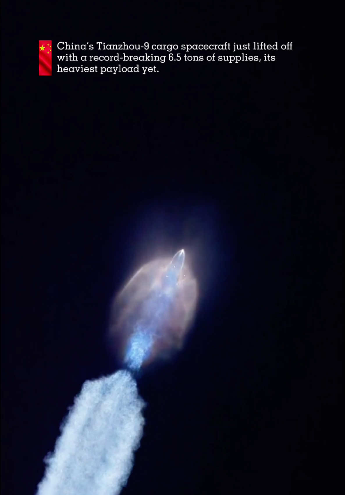 🚀 China’s Tianzhou‑9 cargo ship lifted off from Hainan on July 14, 2025, carrying a record 6.5 ton payload to the Tiangong space station. As it pierced the pre‑dawn sky, the Long March 7 rocket created a stunning ‘space jellyfish’ cloud, lighting up social feeds, before the uncrewed freighter docked a few hours later to deliver supplies, spacesuits, experiments, and life‑support equipment to Shenzhou‑20’s crew. • • • #space #rocketlaunch #watchthis #spacelaunch #tianzhou #rocket #astronauts #tminus #incredible #fypageシ #fürdich #fyppppppppppppppppppppppp 