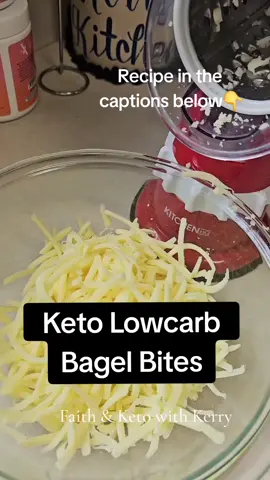 Coconut flour keto low carb bagel bites. recipe below 👇 😋  #keto #lowcarb #ketodiet #lowcarbdiet #follow #faithandketowithkerry #ketorecipes    1/2 c coconut flour  2 tsp baking powder  2 c mozzarella shredded cheese  2 oz cream cheese  3 large eggs  2 tbs melted butter  Preheat oven to 400 degrees  Get out and spray mini muffin pan Mix cream cheese and shredded cheese and microwave in glass bowl for 1 min    Melt butter and add to 3 eggs and beat well with fork Add to cheese mixture and stir well.  Then add coconut flour and baking powder and mix well and then knead.   Roll into little bites size balls and put in pan.  Bake for 10 to 12 min.    Sooooo good! ♥️😋